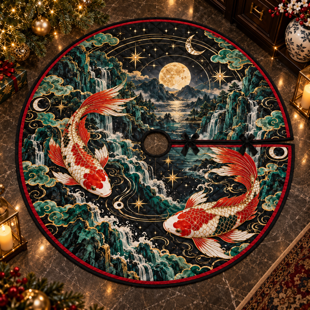 Collector Edition Celestial Koi Christmas Tree Skirt - Limited Run Holiday Keepsake, Premium Materials & Display-Worthy Design