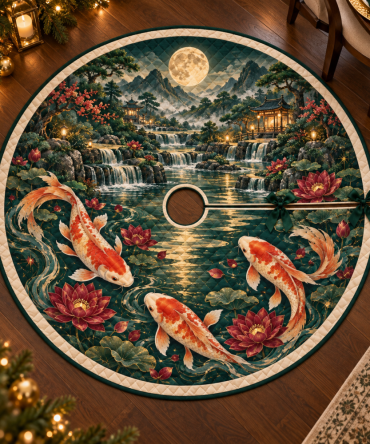Celestial Koi Christmas Tree Skirt - Elegant Host Gift With Artistic Koi Design, Gift-Ready Holiday Accent For Entertaining