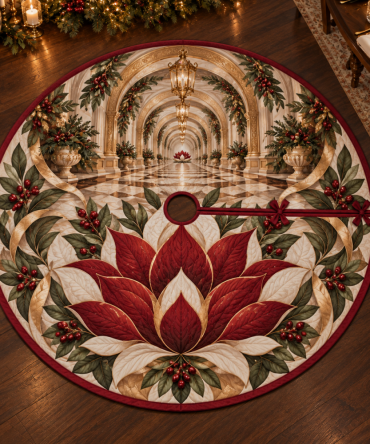 Red Lotus Mandala Christmas Tree Skirt For Hosts — Vibrant Mandala Pattern, Gift-Ready, Durable Holiday Entertaining Accent