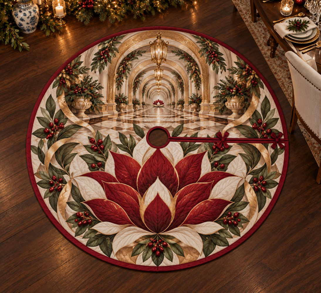 Red Lotus Mandala Christmas Tree Skirt For Hosts — Vibrant Mandala Pattern, Gift-Ready, Durable Holiday Entertaining Accent