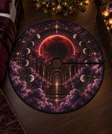 Lunar Eclipse Christmas Tree Skirt For Bedrooms — Soft Lunar Motif, Low-Shed Fabric, Cozy Seasonal Bedding Accent
