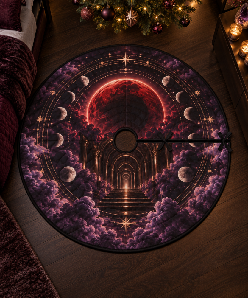 Lunar Eclipse Christmas Tree Skirt For Bedrooms — Soft Lunar Motif, Low-Shed Fabric, Cozy Seasonal Bedding Accent