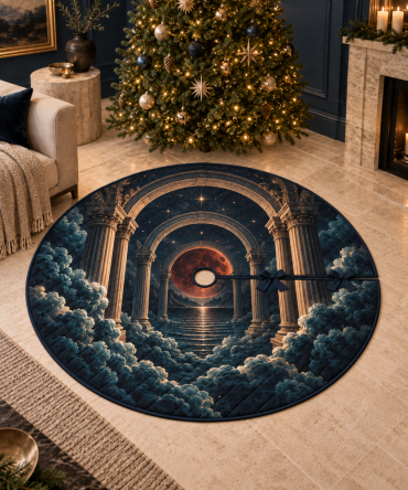 Lunar Eclipse Christmas Tree Skirt For Living Rooms — Warm Lunar Design, Plush Texture, Family-Friendly Holiday Focal Piece