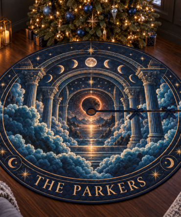 Personalized Lunar Eclipse Christmas Tree Skirt — Custom Name Option, Premium Fabric, Unique Celestial Holiday Keepsake