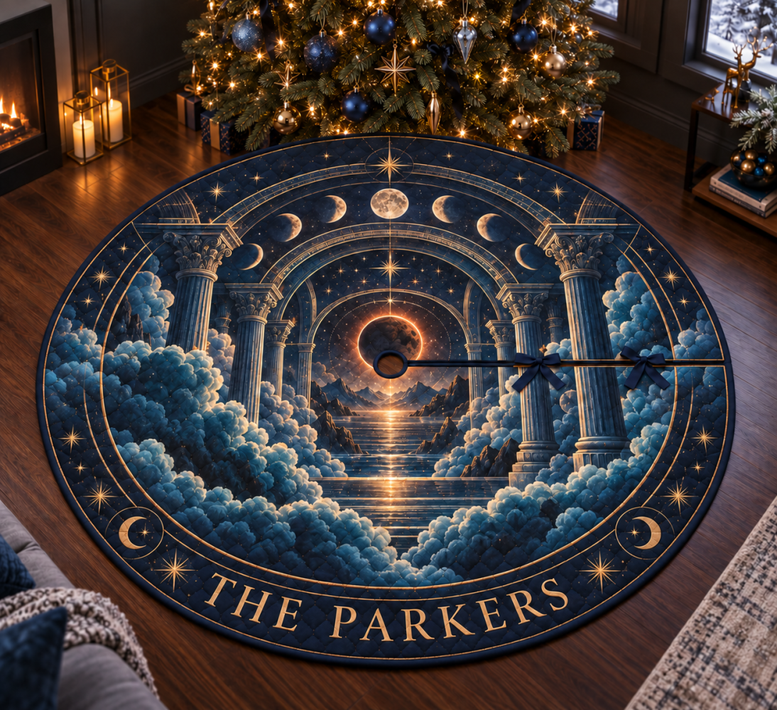 Personalized Lunar Eclipse Christmas Tree Skirt — Custom Name Option, Premium Fabric, Unique Celestial Holiday Keepsake