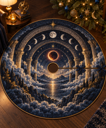 Quiet Corner Lunar Eclipse Christmas Tree Skirt — Subtle Lunar Design, Soft Fabric, Serene Holiday Corner Accent