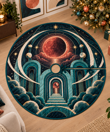Lunar Eclipse Christmas Tree Skirt For Apartment Galleries — Compact Chic, Space-Savvy Design, Lightweight Holiday Accent