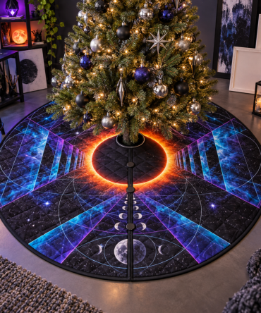 Lunar Eclipse Christmas Tree Skirt For Hobby Studios — Artistic Lunar Motif, Durable Cotton Blend, Creative Space Accent