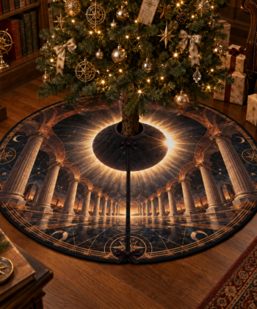 Cozy Solar Eclipse Christmas Tree Skirt For Reading Nooks — Plush Velvet, Subtle Celestial Design, Warm Holiday Accent