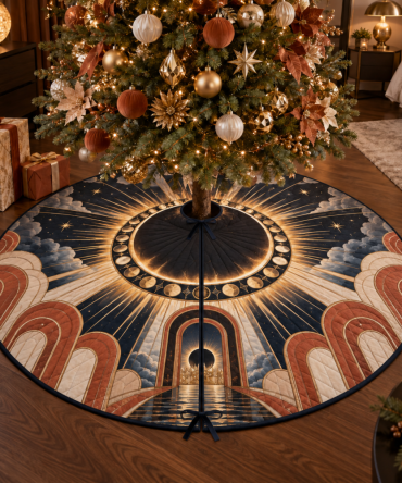 Statement Solar Eclipse Christmas Tree Skirt For Bedrooms — Elegant Velvet, Celestial Accent, Soft Holiday Floor Cover