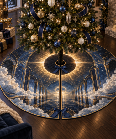 Stylish Solar Eclipse Christmas Tree Skirt For Living Rooms — Soft Velvet, Modern Space Motif, Cozy Holiday Centerpiece