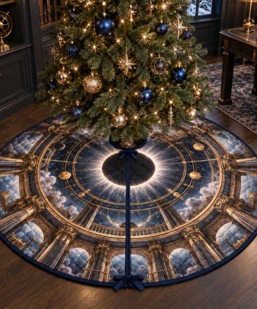 Premium Solar Eclipse Christmas Tree Skirt For Executive Offices — Luxe Velvet, Minimal Planetary Design, Professional Holiday Décor