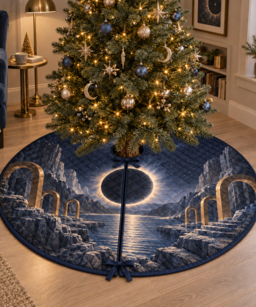Solar Eclipse Quiet Corner Tree Skirt — Subtle 60-Inch Holiday Mat For Cozy Spaces, Meditation Areas & Minimal Interiors