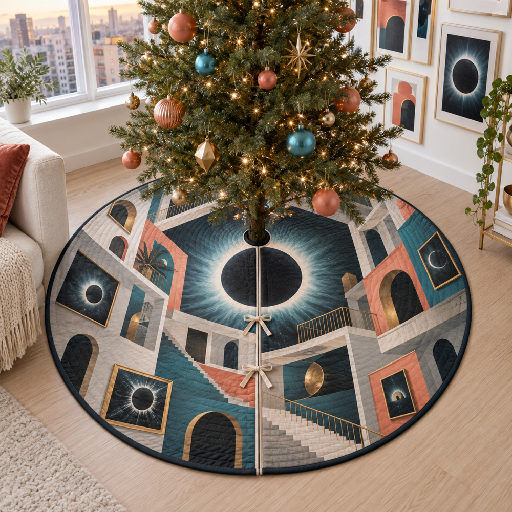 Solar Eclipse Apartment Gallery Tree Skirt — Dramatic 60-Inch Cosmic Décor For Urban Flats, Gallery Walls & Compact Living
