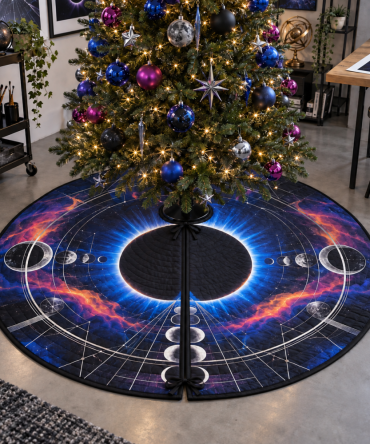 Solar Eclipse Hobby Studio Tree Skirt — Space Event Décor For Creative Workspaces, 60-Inch Customizable Holiday Mat