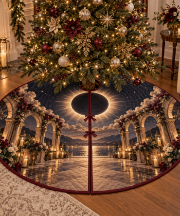 Solar Eclipse Host Thank-You Tree Skirt — Elegant 60-Inch Holiday Gift For Event Hosts, Custom Text & Commemorative Design