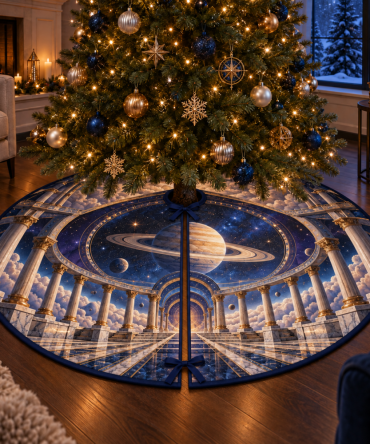 Living Room Focal Point Tree Skirt — Dramatic Ringed Planet Holiday Centerpiece In Luxe 60-Inch Velvet For Modern Living Spaces