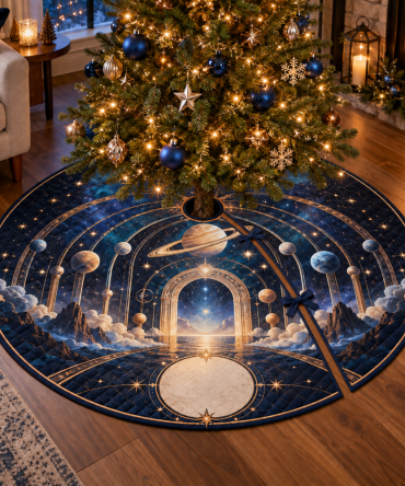 Personalized Ringed Planet Housewarming Tree Skirt — Custom Name & Welcome Message On Premium Holiday Décor, Ideal New Home Gift
