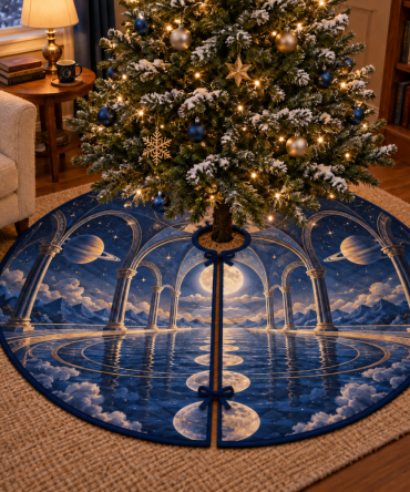 Quiet Corner Cosmic Accent Tree Skirt — Ringed Planet Holiday Décor For Cozy Nooks, Reading Corners & Minimalist Spaces (60-Inch)