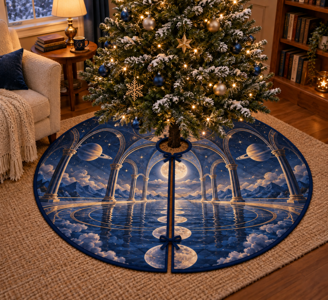 Quiet Corner Cosmic Accent Tree Skirt — Ringed Planet Holiday Décor For Cozy Nooks, Reading Corners & Minimalist Spaces (60-Inch)