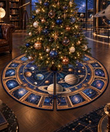 Ringed Planet Birthday Keepsake Tree Skirt — Personalized Space-Themed Holiday & Birthday Gift, Custom Name & Date On 60-Inch Velvet