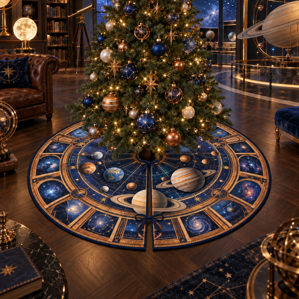 Ringed Planet Birthday Keepsake Tree Skirt — Personalized Space-Themed Holiday & Birthday Gift, Custom Name & Date On 60-Inch Velvet