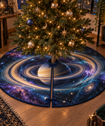 Cosmic Ringed Planet Holiday Tree Skirt — Premium 60-Inch Velvet Custom Name Décor For Hobby Studios & Space-Loving Homes