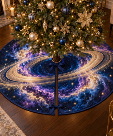 Ringed Planet Host Thank-You Gift Skirt — Luxurious Saturn-Inspired Holiday Tree Skirt, Gift-Ready, Durable & Washable
