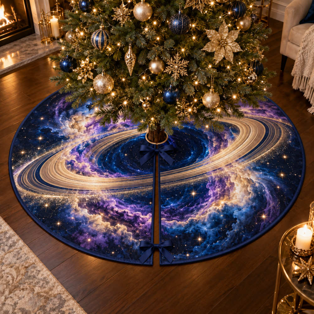 Ringed Planet Host Thank-You Gift Skirt — Luxurious Saturn-Inspired Holiday Tree Skirt, Gift-Ready, Durable & Washable