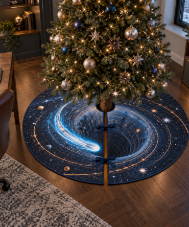 Comet Trail Home Office Backdrop Skirt — Professional Holiday Accent With Dynamic Comet Print, Durable & Washable