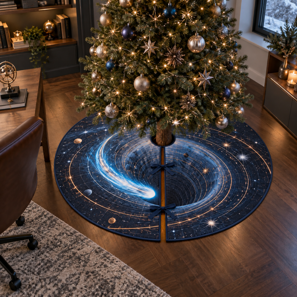 Comet Trail Home Office Backdrop Skirt — Professional Holiday Accent With Dynamic Comet Print, Durable & Washable