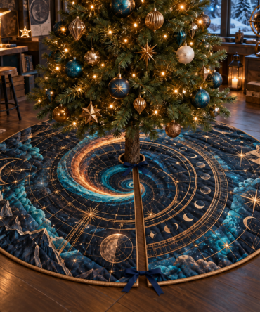 Comet Trail Hobby Studio Identity Skirt — Creative Holiday Tree Skirt For Studios, Bold Comet Design, Durable & Washable