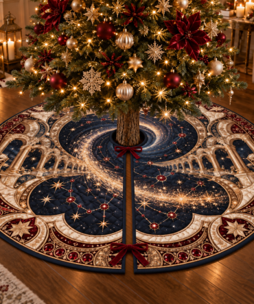 Comet Trail Host Thank-You Gift — Elegant Holiday Tree Skirt With Streaking Comet Design, Gift-Ready, Durable & Washable