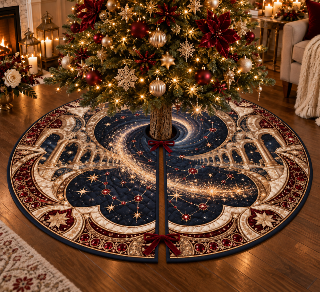 Comet Trail Host Thank-You Gift — Elegant Holiday Tree Skirt With Streaking Comet Design, Gift-Ready, Durable & Washable