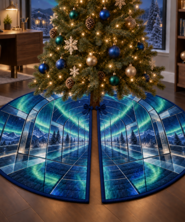 Aurora-Inspired Holiday Tree Skirt — Vibrant Northern Lights Print For Home Office, Soft Washable, Gift-Ready Accent