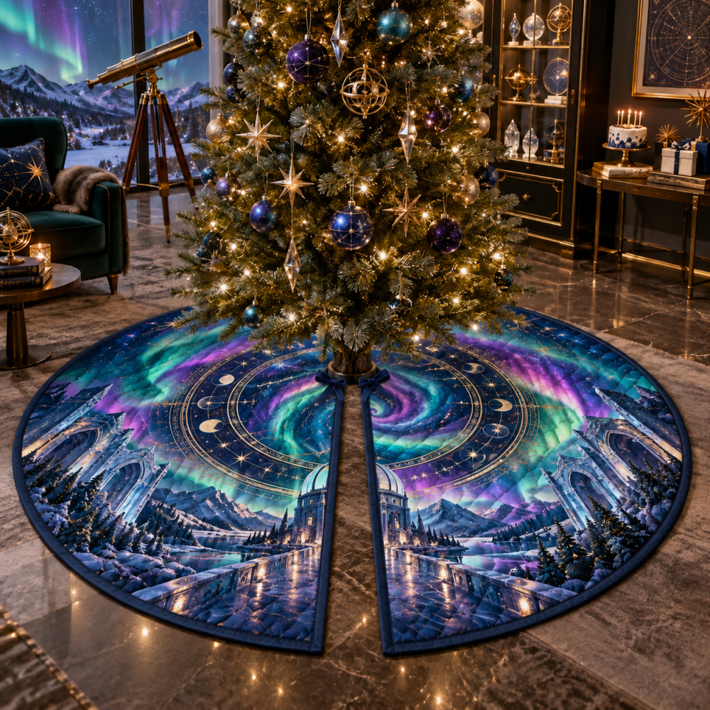 Northern Lights Collector Birthday Christmas Tree Skirt — Limited Edition Aurora Tree Skirt, Handmade & Gift-Ready