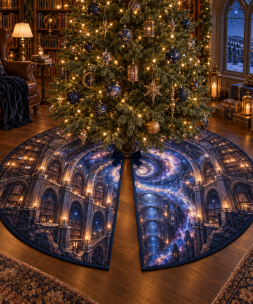 Reading Nook Milky Way Arch Tree Skirt — Cozy Velvet Holiday Skirt For Book Corners & Nooks, Low-Profile Design, Machine-Friendly Care