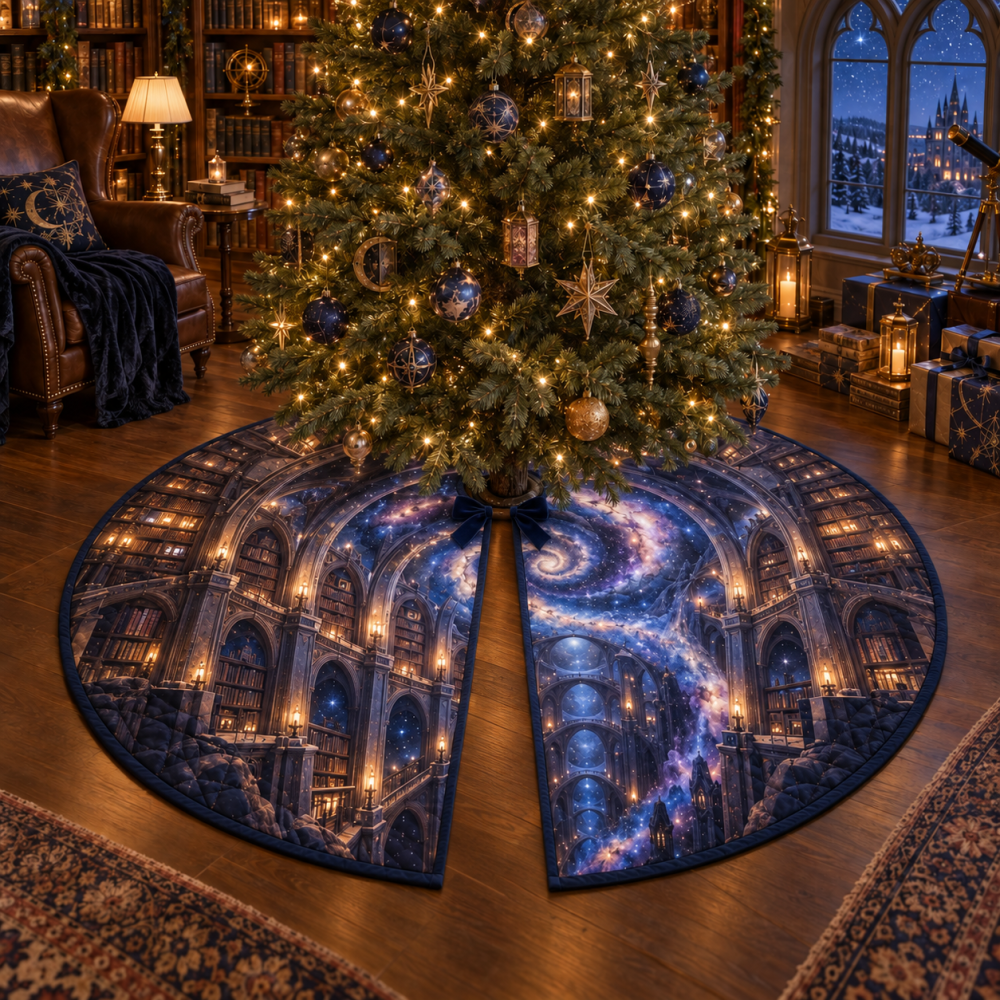 Reading Nook Milky Way Arch Tree Skirt — Cozy Velvet Holiday Skirt For Book Corners & Nooks, Low-Profile Design, Machine-Friendly Care