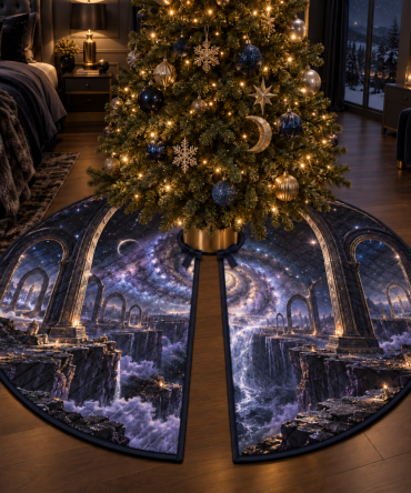 Bedroom Milky Way Arch Tree Skirt — Soft Velvet Nighttime Holiday Skirt, Subtle Design For Intimate Spaces, 48" Fit, Easy Care