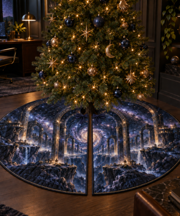 Home Office Milky Way Arch Tree Skirt — Professional Holiday Accent, Low-Profile Velvet Skirt For Desks, Studios & Remote Workspaces