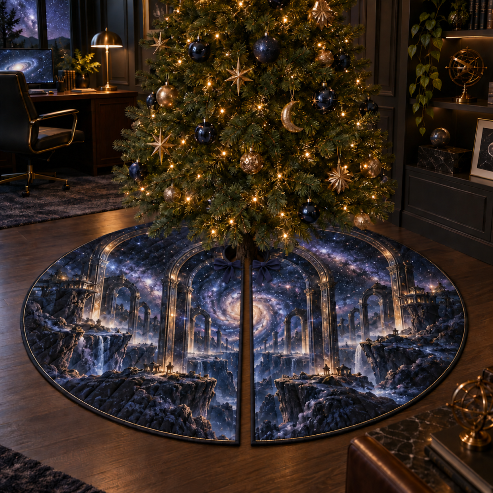 Home Office Milky Way Arch Tree Skirt — Professional Holiday Accent, Low-Profile Velvet Skirt For Desks, Studios & Remote Workspaces