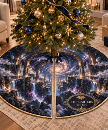 Housewarming Milky Way Arch Tree Skirt — Welcome-Style Velvet Holiday Skirt, Thoughtful Gift For New Homes, 48" Fit, Easy Care