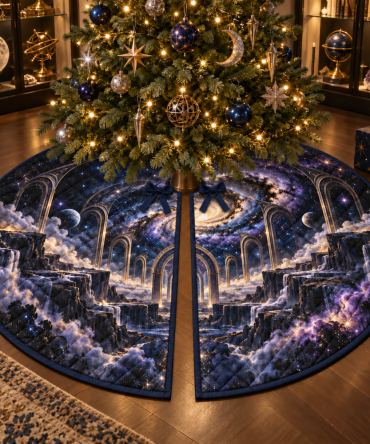 Collector Edition Milky Way Arch Tree Skirt — Premium Display-Ready Velvet Collar For Showrooms & Keepsake Holiday Trees, 48" Fit