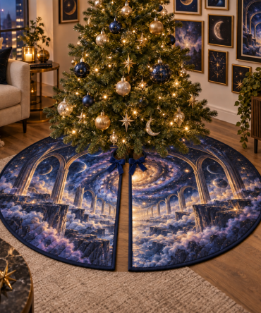 Contemporary Milky Way Arch Tree Skirt For Apartment Gallery — Slim-Fit Velvet Holiday Skirt, Compact & Stylish, Machine-Care Friendly