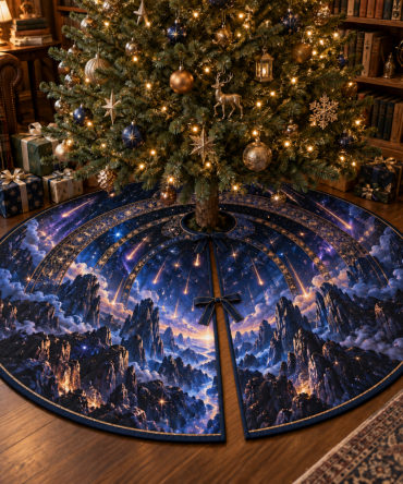 Meteor Shower Reading Nook Tree Skirt - Cozy Holiday Accent With Starry Meteor Motif For Book Corners & Quiet Spaces