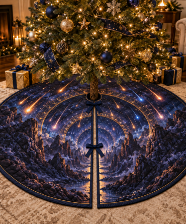Meteor Shower Living Room Tree Skirt - Bold Focal Holiday Decor With Statement Meteor Pattern For Sofa & Mantel
