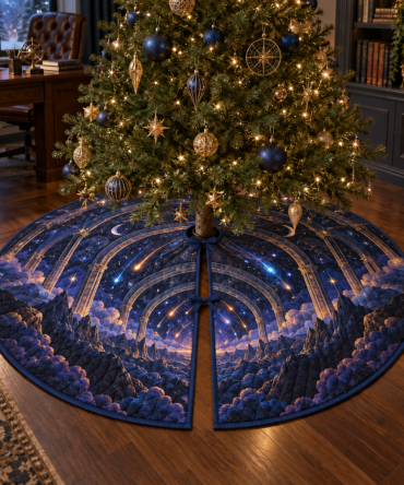 Meteor Shower Home Office Tree Skirt - Professional Holiday Decor With Dynamic Meteor Pattern For Workspace Cheer