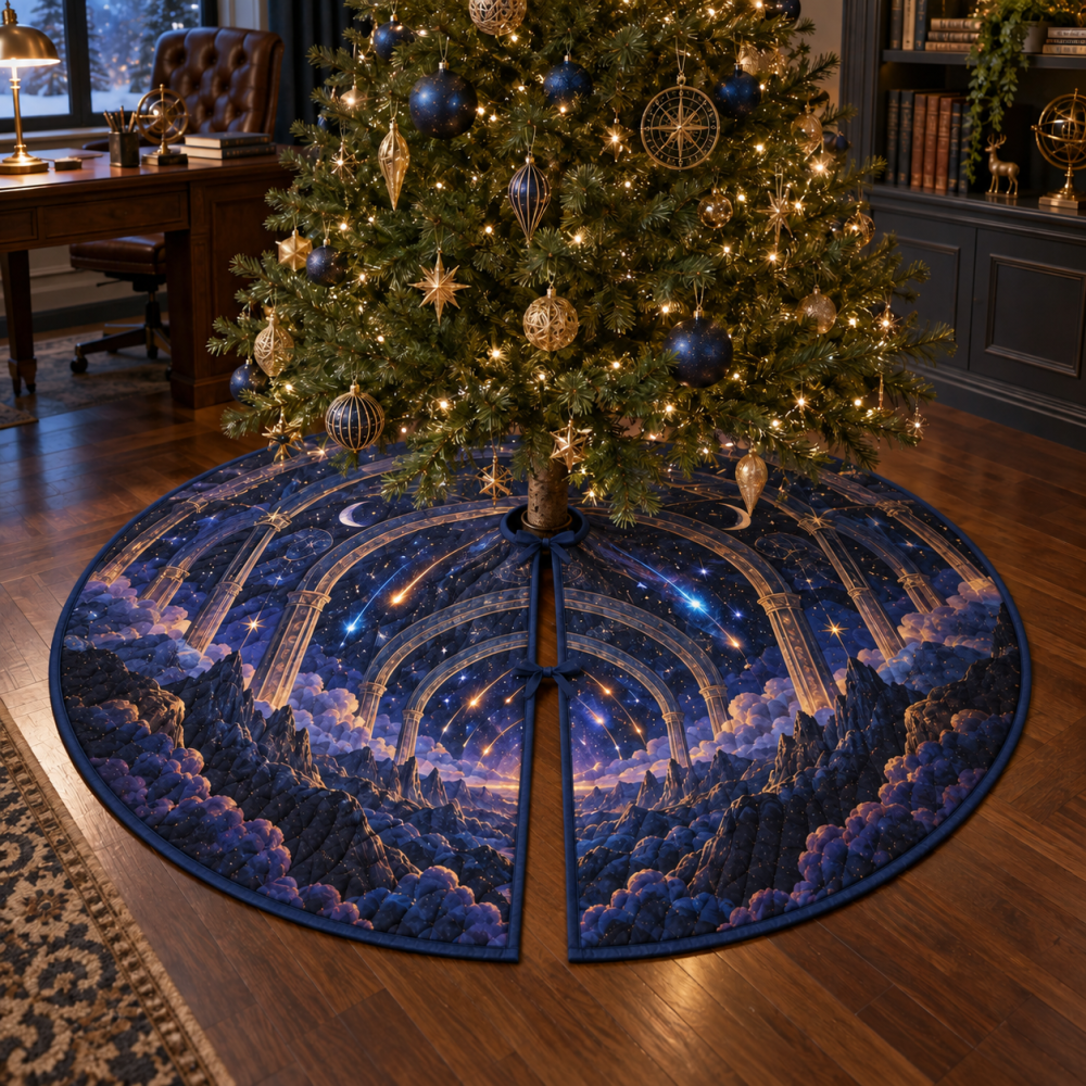 Meteor Shower Home Office Tree Skirt - Professional Holiday Decor With Dynamic Meteor Pattern For Workspace Cheer