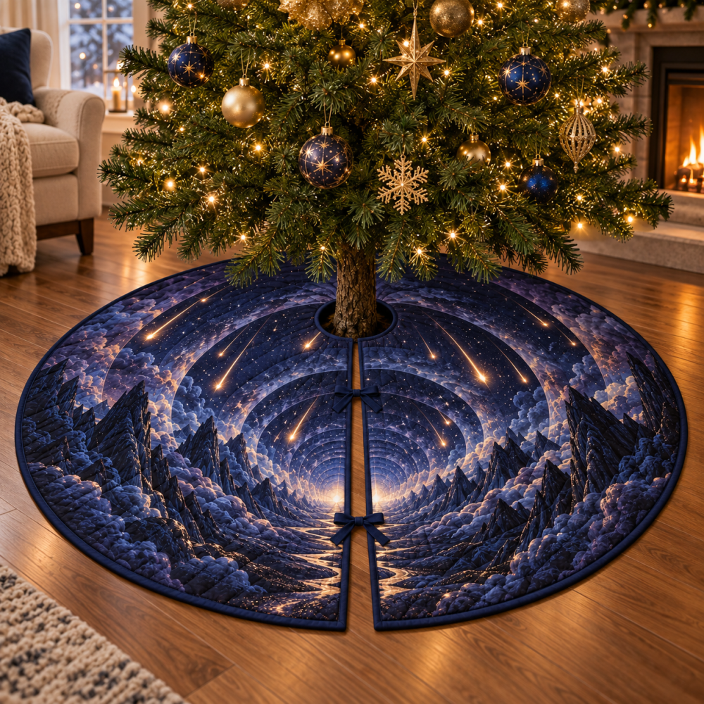 Quiet Corner Meteor Shower Tree Skirt - Serene Holiday Accent For Cozy Spaces With Subtle Starfall Design