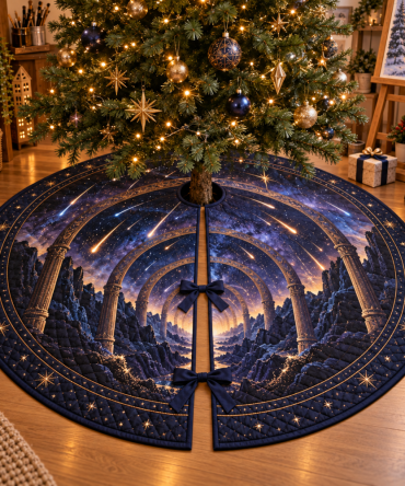 Meteor Shower Studio Tree Skirt - Creative Hobby Space Holiday Mat With Meteor Print For Artists & Collectors
